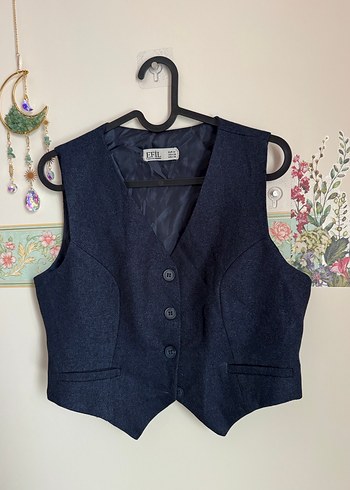 Lacivert kumaş yelek - Görsel 2