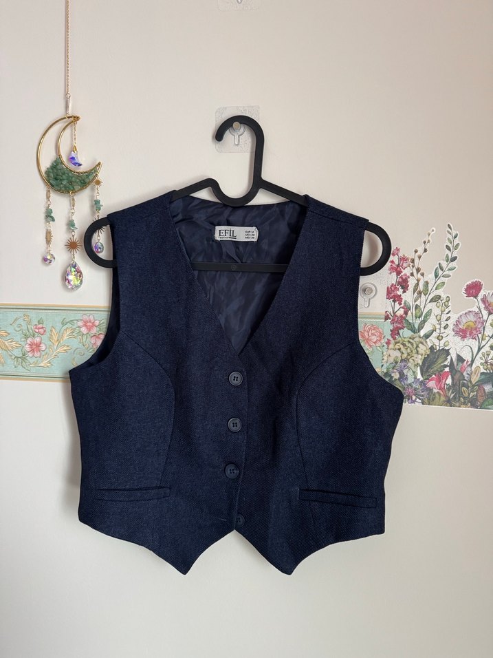 Lacivert kumaş yelek - Görsel 3