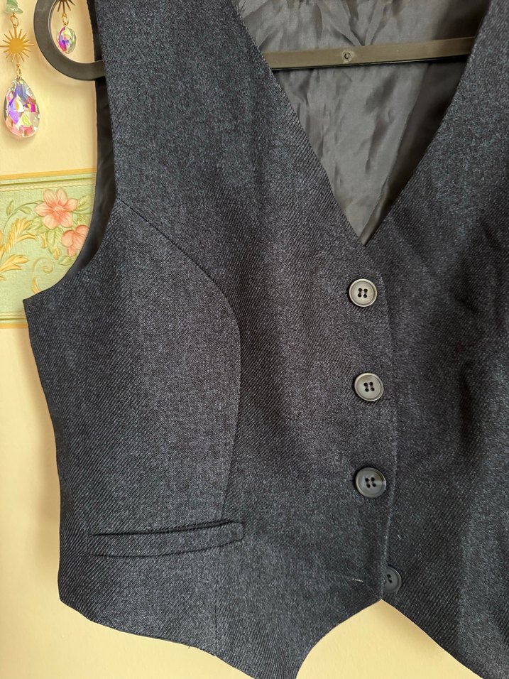 Lacivert kumaş yelek - Görsel 4