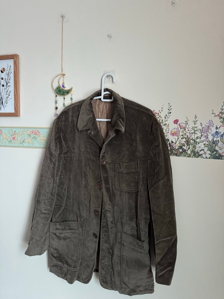 Vintage haki kadife ceket - Görsel 5