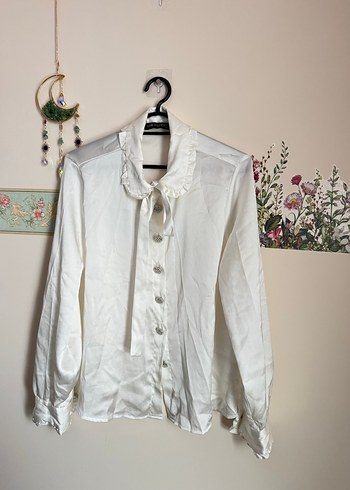 Beyaz vintage gömlek - Görsel 7