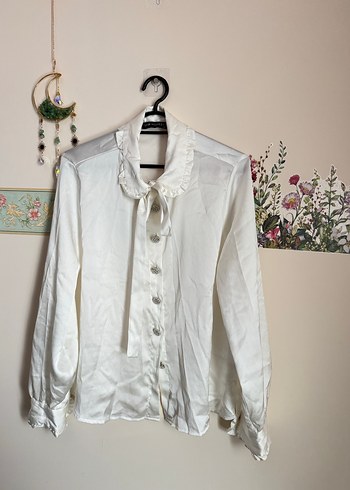 Beyaz vintage gömlek - Görsel 6