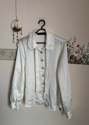 Beyaz vintage gömlek - Görsel 3