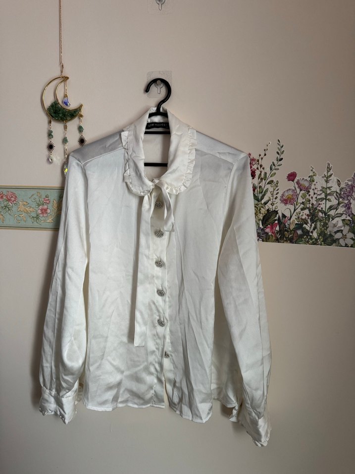 Beyaz vintage gömlek - Görsel 2