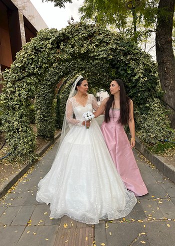 pudra Pembe Drapeli Straplez Uzun Abiye Elbise - Görsel 5