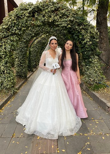 pudra Pembe Drapeli Straplez Uzun Abiye Elbise - Görsel 2