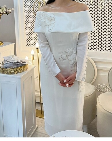 söz nişan nikah abiye elbise beyaz - Görsel 9