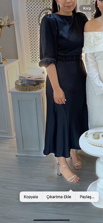 siyah saten midi boy abiye elbise alfabeta - Görsel 8