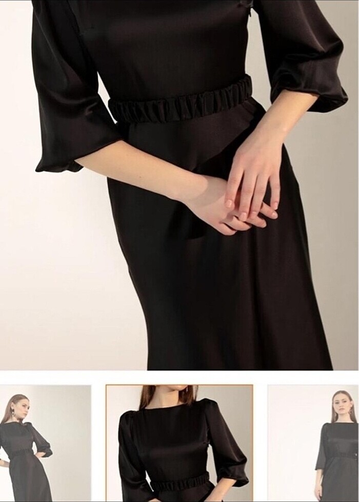 siyah saten midi boy abiye elbise alfabeta - Görsel 3