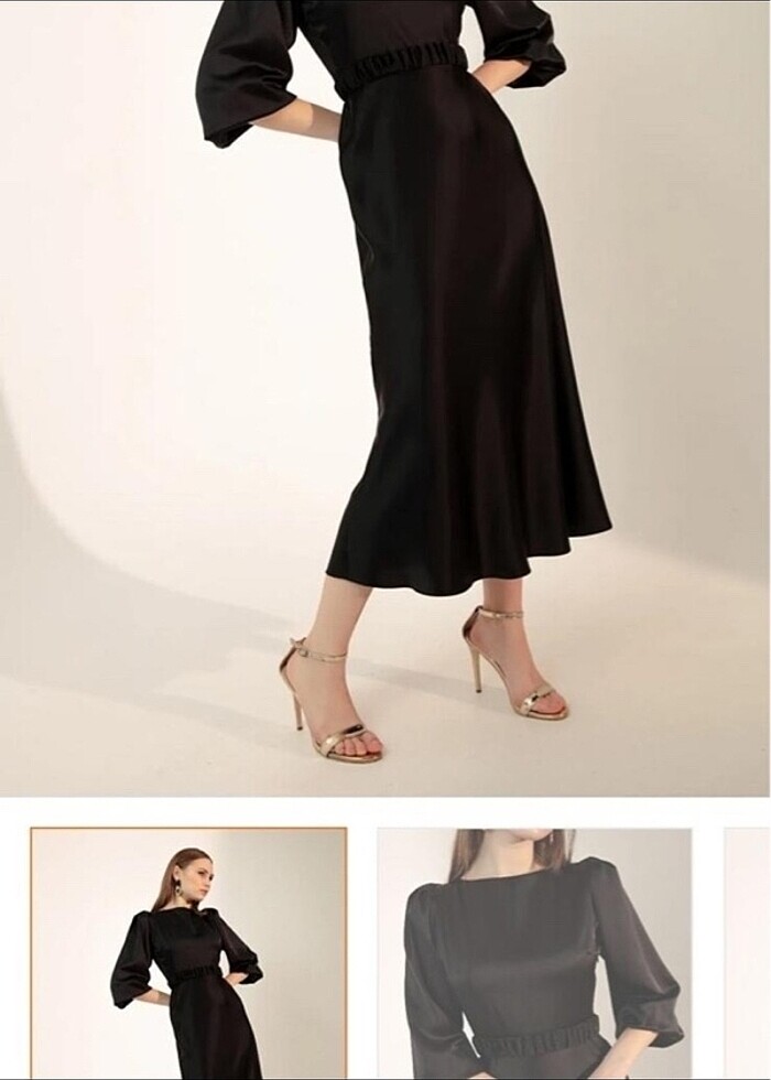 siyah saten midi boy abiye elbise alfabeta - Görsel 5