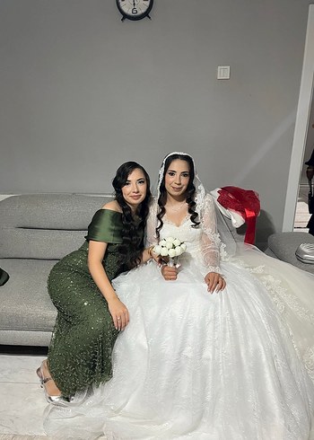 Kadın Haki Dantel Uzun Abiye Elbise - Görsel 9