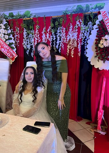 Kadın Haki Dantel Uzun Abiye Elbise - Görsel 8