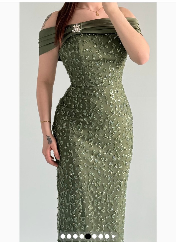 Kadın Haki Dantel Uzun Abiye Elbise - Görsel 5