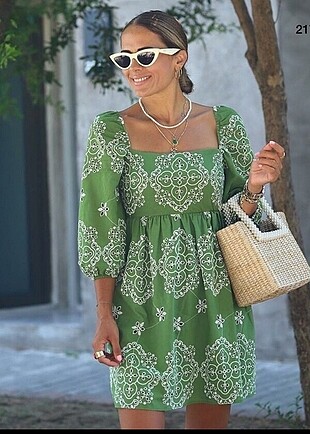 Yeşil Etnik Desenli Elbise Zara Model Diğer Günlük Elbise %20 İndirimli -  Gardrops