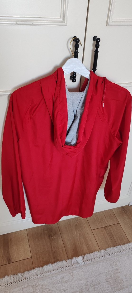 Kadın Kırmızı Midi Yağmurluk Fermuarlı - Görsel 2