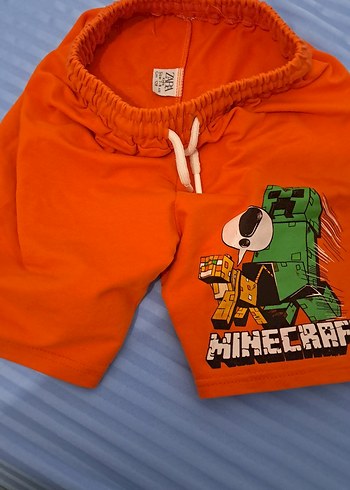 Minecraft Baskılı Turuncu Erkek Çocuk Şortu