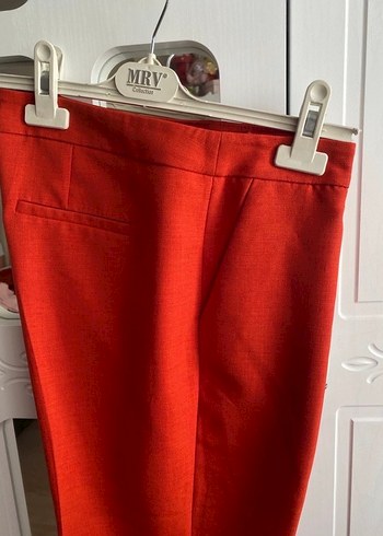 Parlak Kırmızı Midi Kumaş Kadın Pantolon - Görsel 7