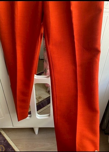 Parlak Kırmızı Midi Kumaş Kadın Pantolon - Görsel 3