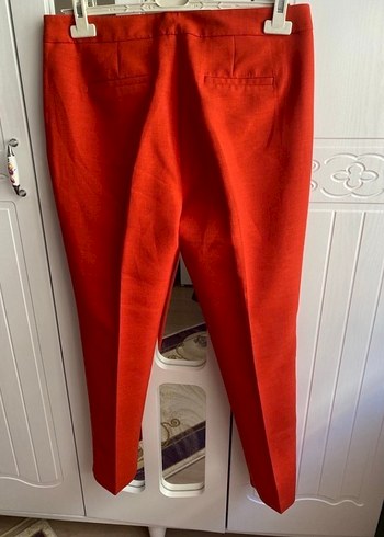 Parlak Kırmızı Midi Kumaş Kadın Pantolon - Görsel 5