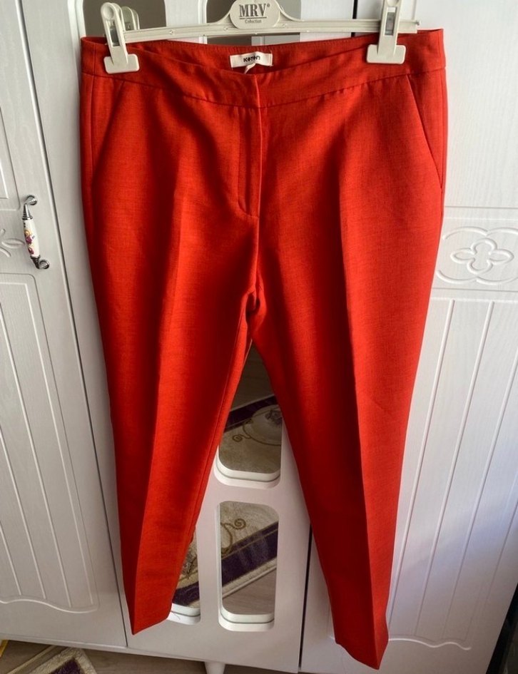 Parlak Kırmızı Midi Kumaş Kadın Pantolon - Görsel 4