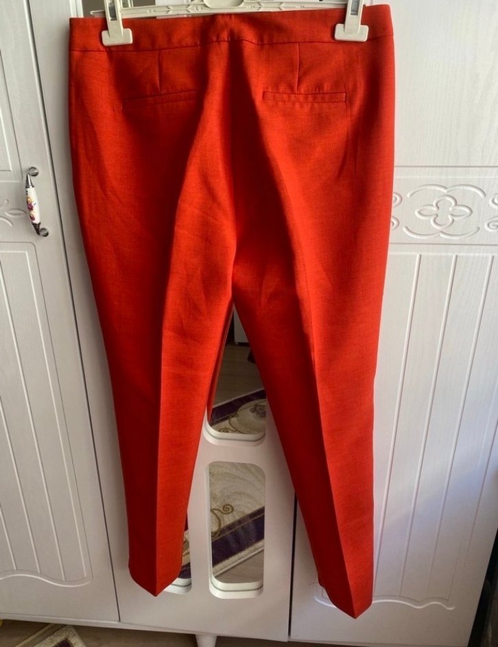 Parlak Kırmızı Midi Kumaş Kadın Pantolon - Görsel 5