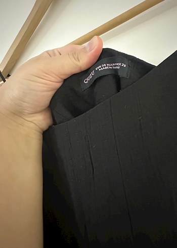 Quzu Keten Kumaş Siyah Uzun Askılı Elbise