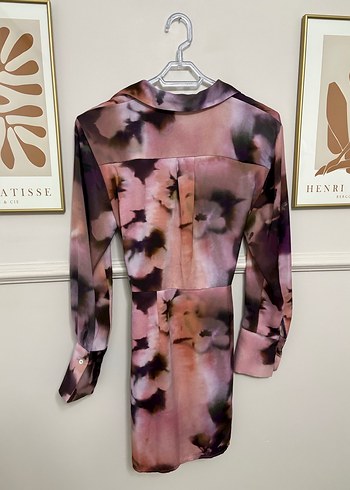 Uzun Bağlamalı Kadın Mor Batik Elbise - Görsel 3