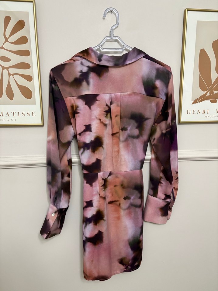 Uzun Bağlamalı Kadın Mor Batik Elbise - Görsel 3