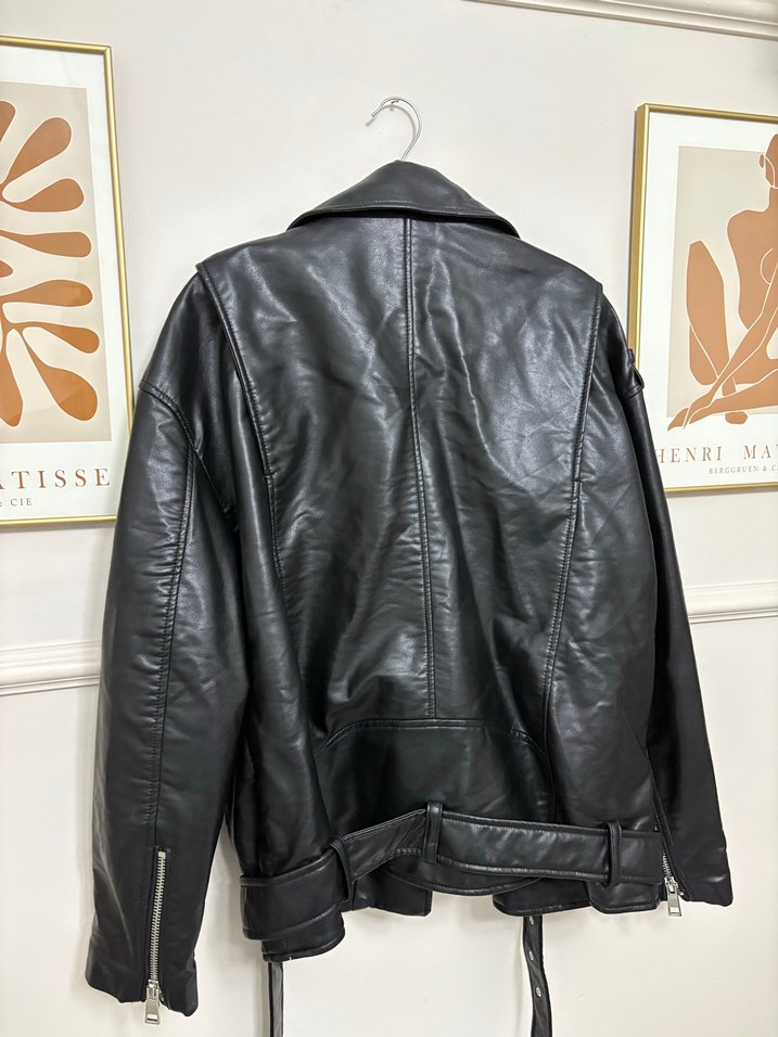 Zara Siyah Deri Biker Ceket - Görsel 4