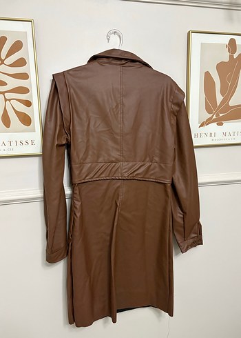 Kahverengi Uzun Deri Kadın Ceket - Görsel 2