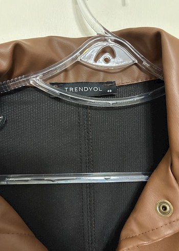 Kahverengi Uzun Deri Kadın Ceket - Görsel 3