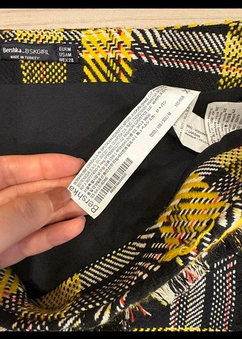 Sarı Ekose Pileli Mini Etek - Görsel 6