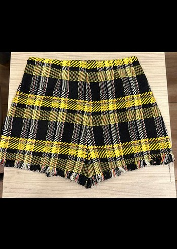 Sarı Ekose Pileli Mini Etek - Görsel 4