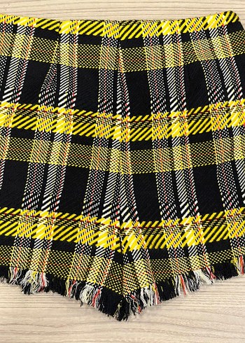 Sarı Ekose Pileli Mini Etek - Görsel 3