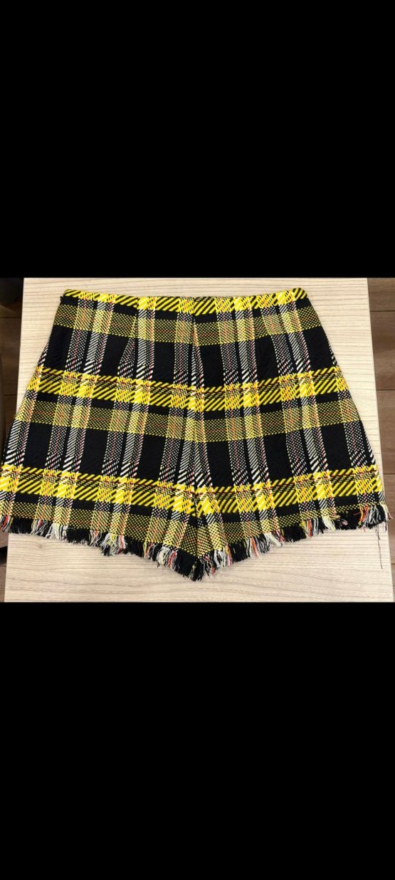 Sarı Ekose Pileli Mini Etek - Görsel 4