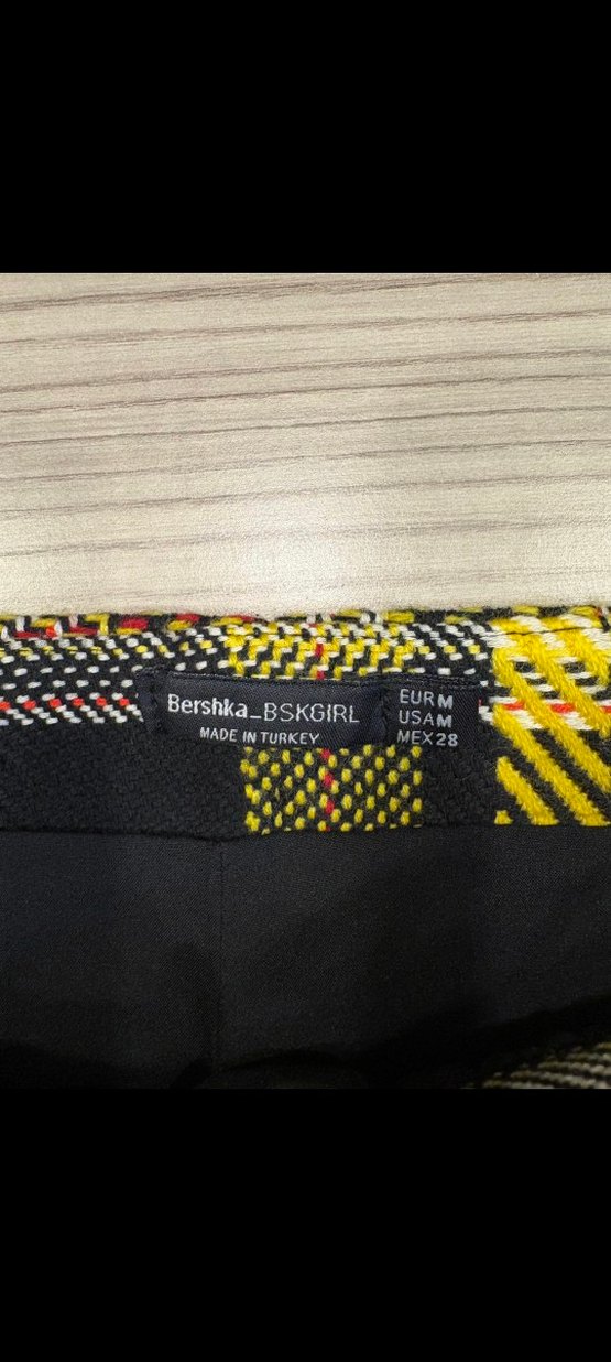 Sarı Ekose Pileli Mini Etek - Görsel 5