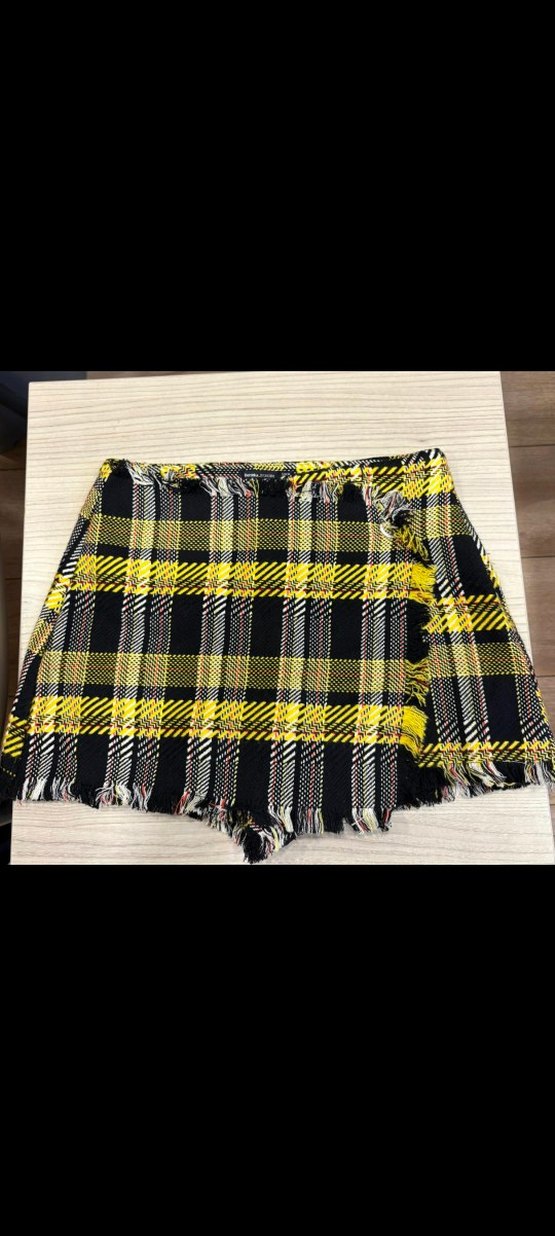 Sarı Ekose Pileli Mini Etek - Görsel 2