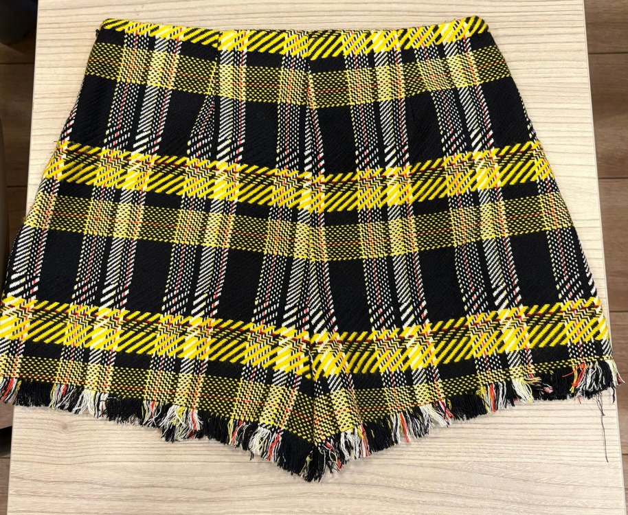 Sarı Ekose Pileli Mini Etek - Görsel 3