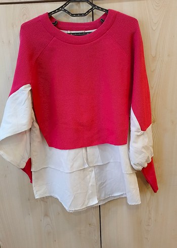 Pembe Triko Detaylı Kadın Sweatshirt - Görsel 3