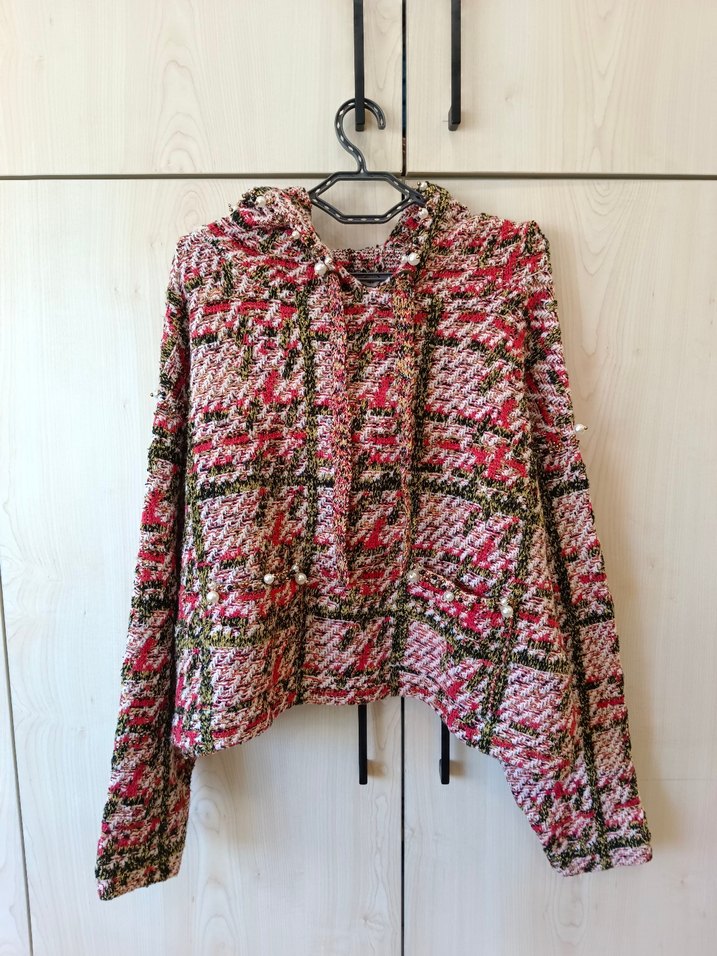 Renkli Kapüşonlu Örgü Kadın Kazak - Görsel 5