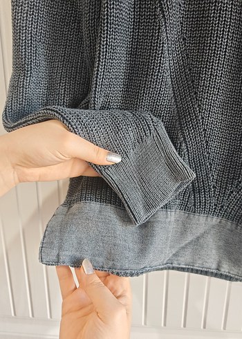 Gri Yüksek Yakalı Örgü Kadın Kazak - Görsel 10