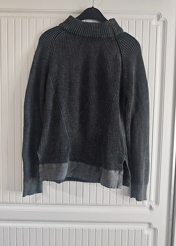 Gri Yüksek Yakalı Örgü Kadın Kazak - Görsel 3