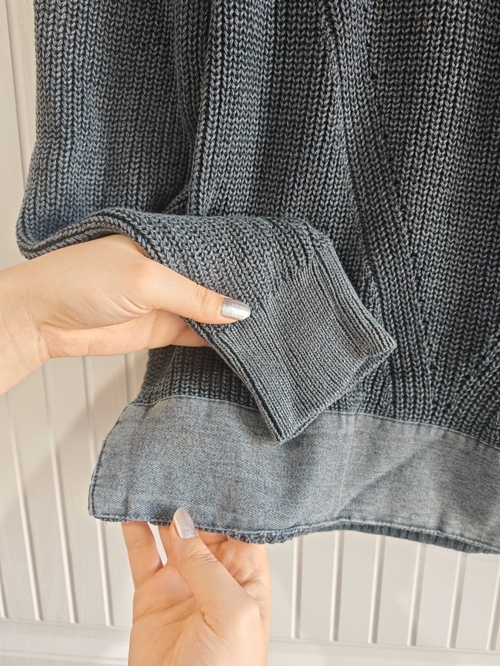 Gri Yüksek Yakalı Örgü Kadın Kazak - Görsel 5