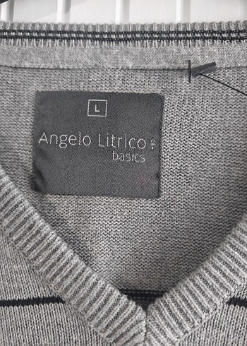 Gri Çizgili V Yaka Erkek Kazak - Görsel 4