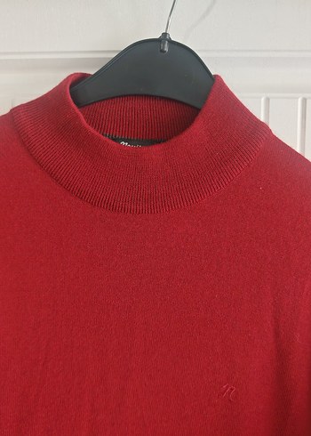 Bordo erkek Yünlü Basic Triko Kazak - Görsel 3