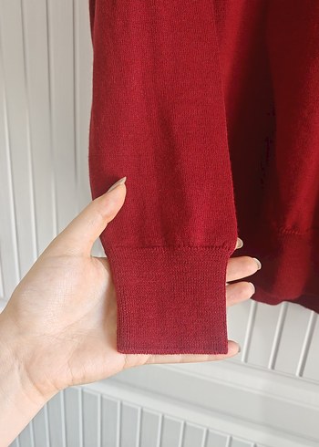 Bordo erkek Yünlü Basic Triko Kazak - Görsel 4