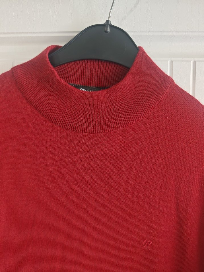 Bordo erkek Yünlü Basic Triko Kazak - Görsel 3