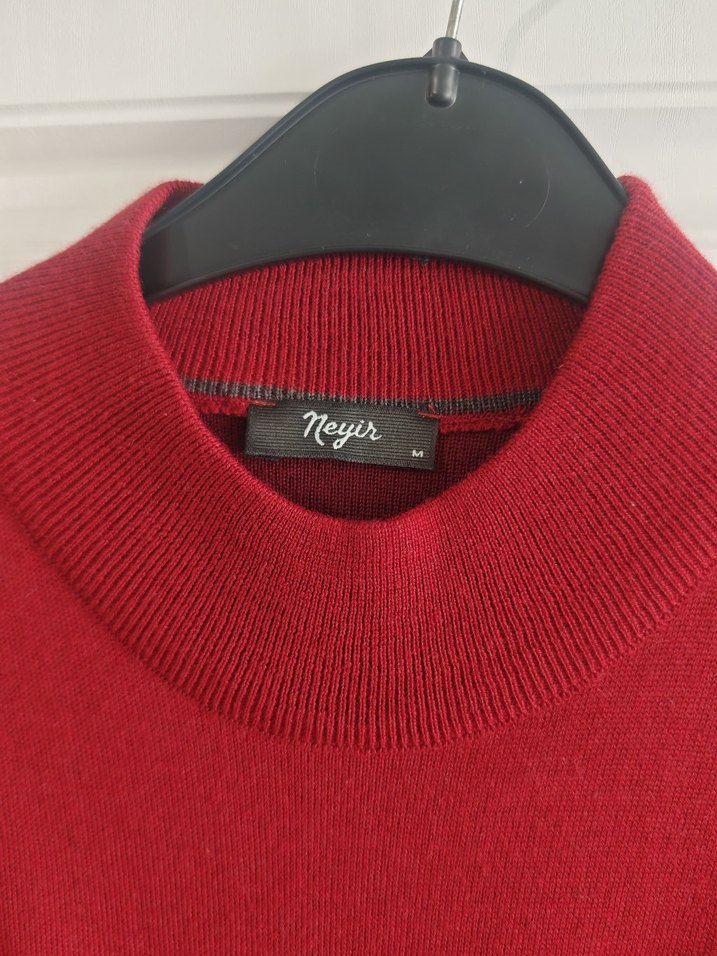 Bordo erkek Yünlü Basic Triko Kazak - Görsel 2