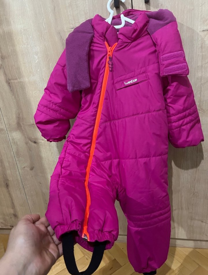 Pembe Kız Bebek Kar Tulumu Velcro Detaylı - Görsel 3