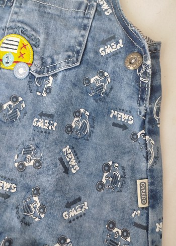9-12 Ay Beden Renkli Desenli Erkek Çocuk Denim Tulum